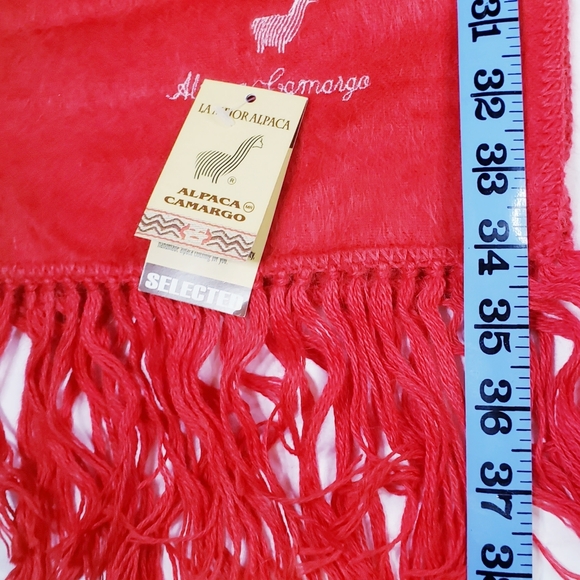Cherry Red Alpaca Wool Scarf New NWT Fringe - Picture 2 of 4